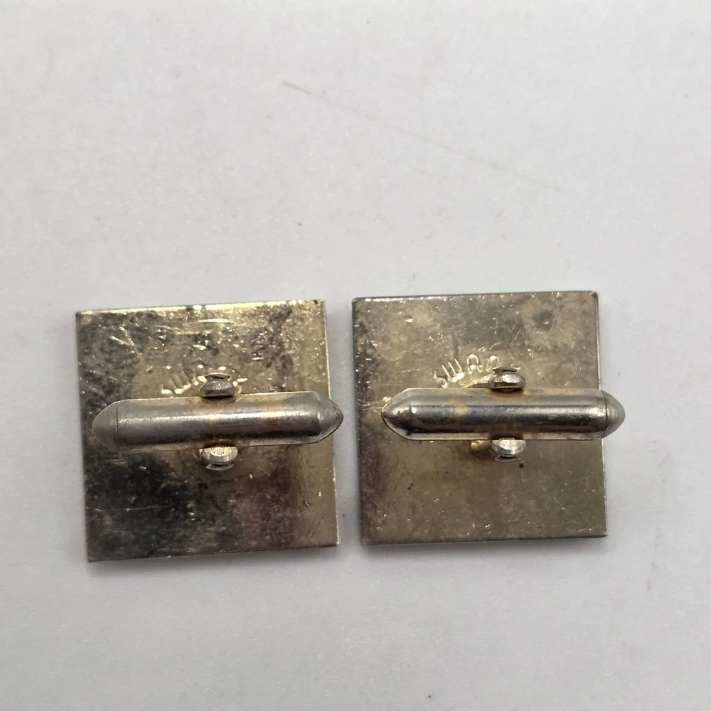 Swank Cufflinks Mens Gold Tone Faux Ruby Square Geometric Vintage MCM Formal